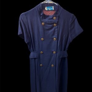 Vintage - Navy 9-Button Day Dress